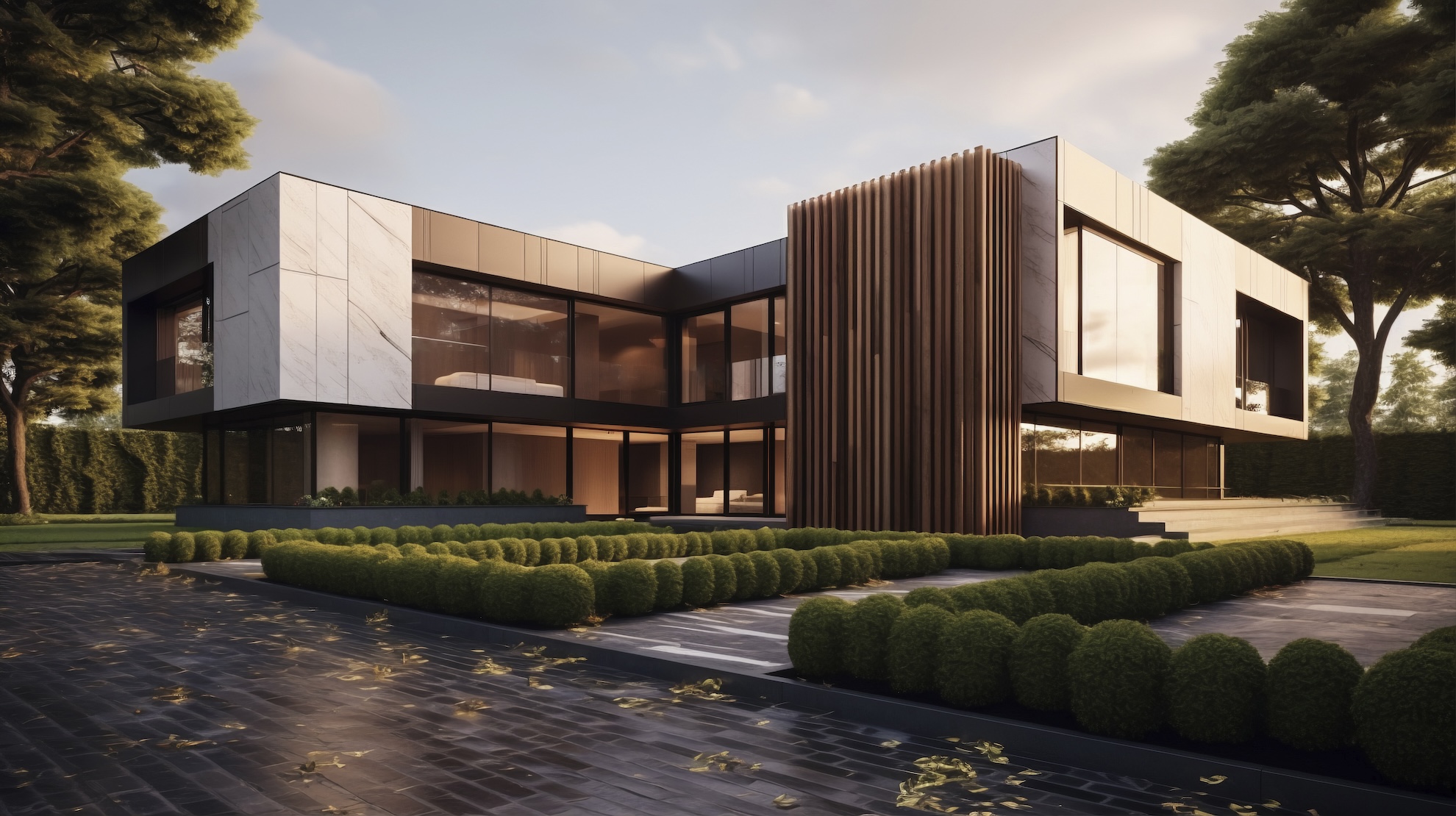 Photorealistic exterior view of a contemporary house